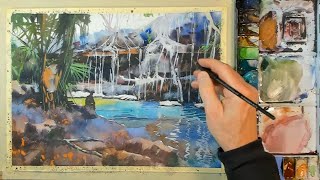 Watercolor Painting Demo - A Mexican &#39;Cenote&#39; - A Tropical Sinkhole!