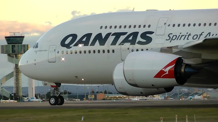 Qantas A380 Taking off Runway 25 Sydney airport - Sunday