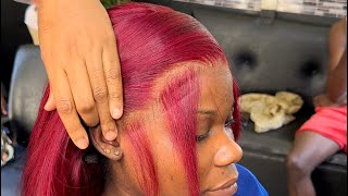 *MELTED*🔥 side part burgundy frontal wig install | pre colored bob wig
