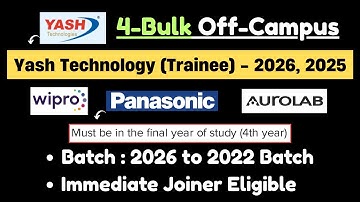 🔥Wipro Wilp Hiring 2025 | Yash Technology Trainee Off-Campus | 2025 Batch Hiring Off Campus