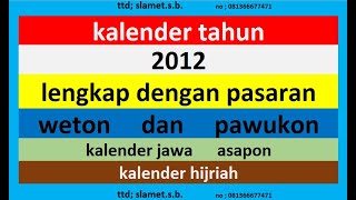 kalender 2012 lengkap pawukon - weton - pasaran kalender jawa / hijriah