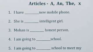 Use Of Articles A , An , The English Grammar Exercise Diligent Shiksha Point
