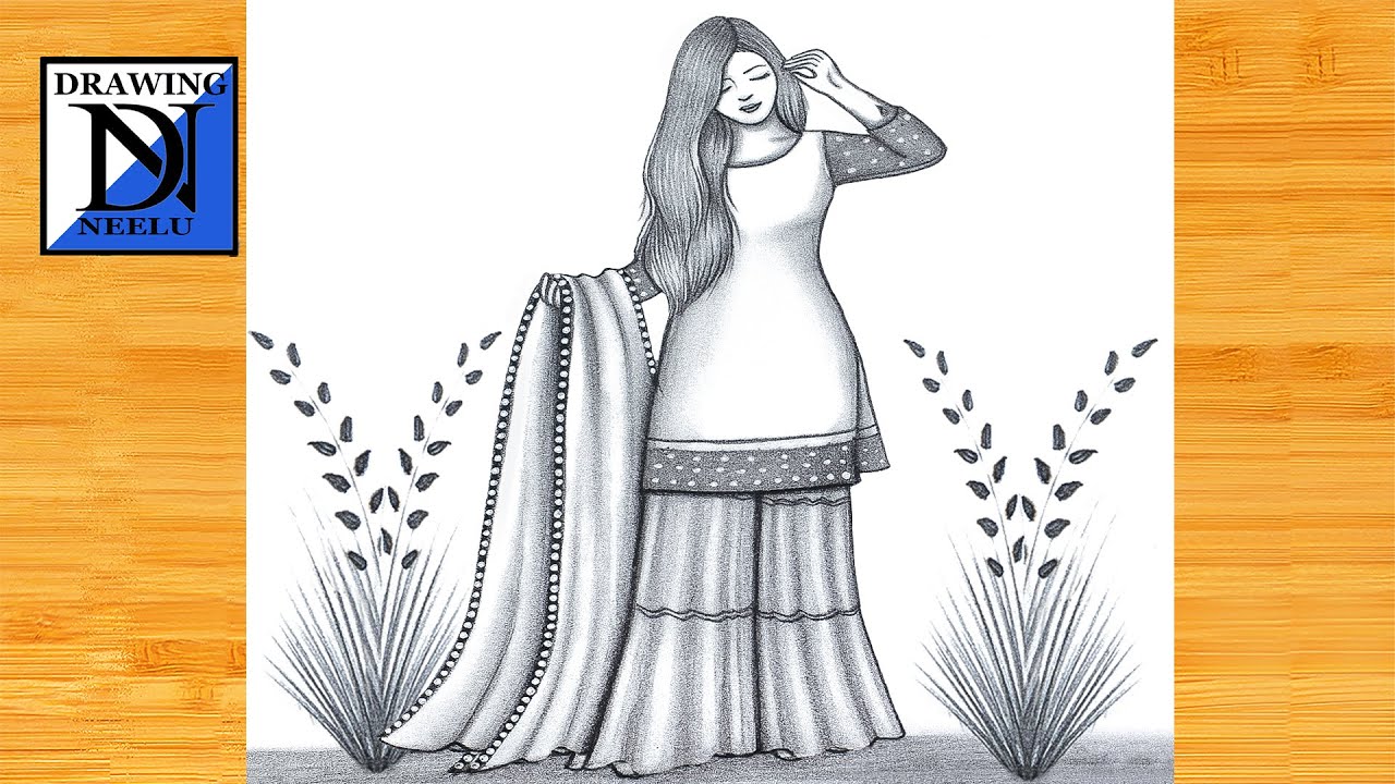 How to draw a Girl in Sharara Dress -Drawing Tutorial || Pencil sketch for beginner || Girl drawing