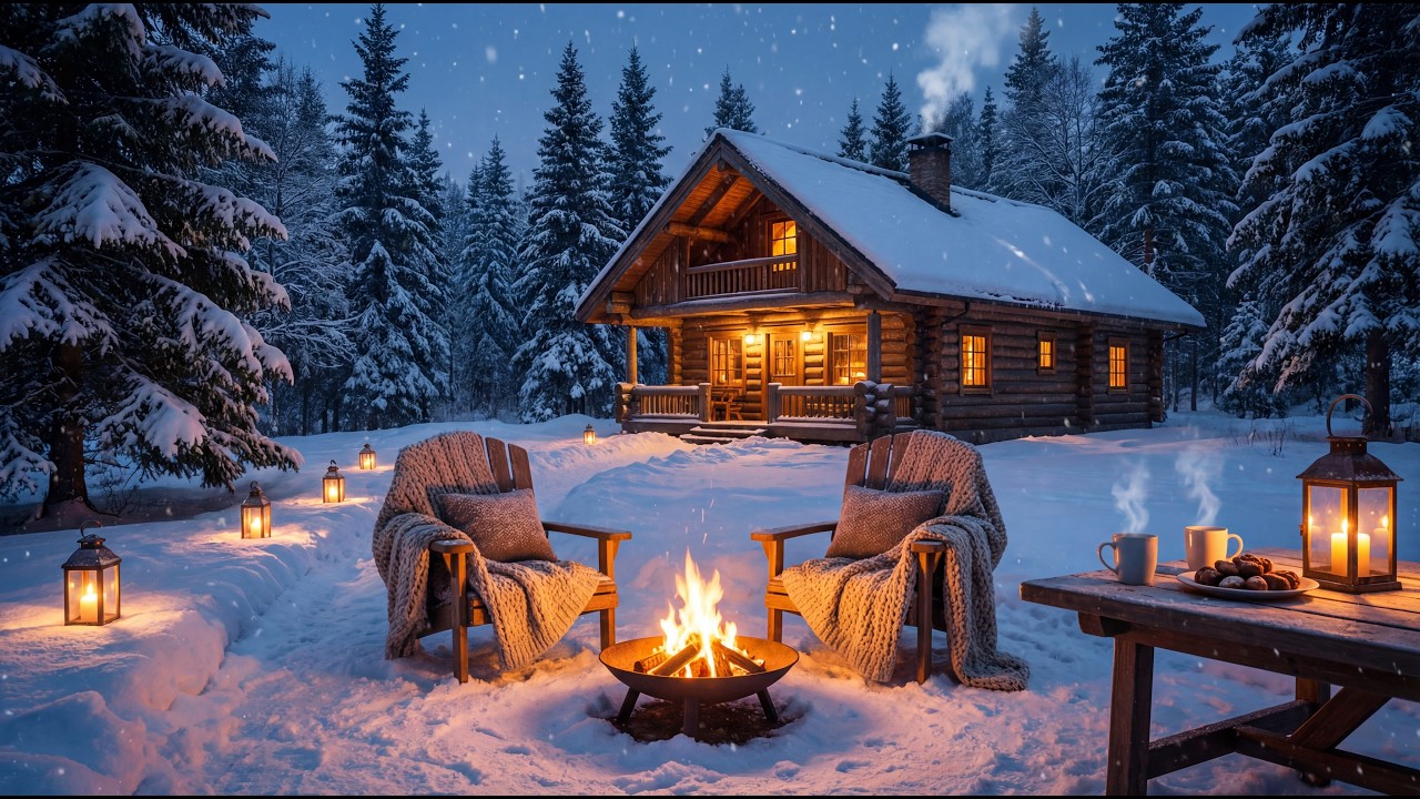 Come Enjoy the Snow 🌨️ Outside | Fireplace 🔥 Ambience Music | Study & Sleep Background Music