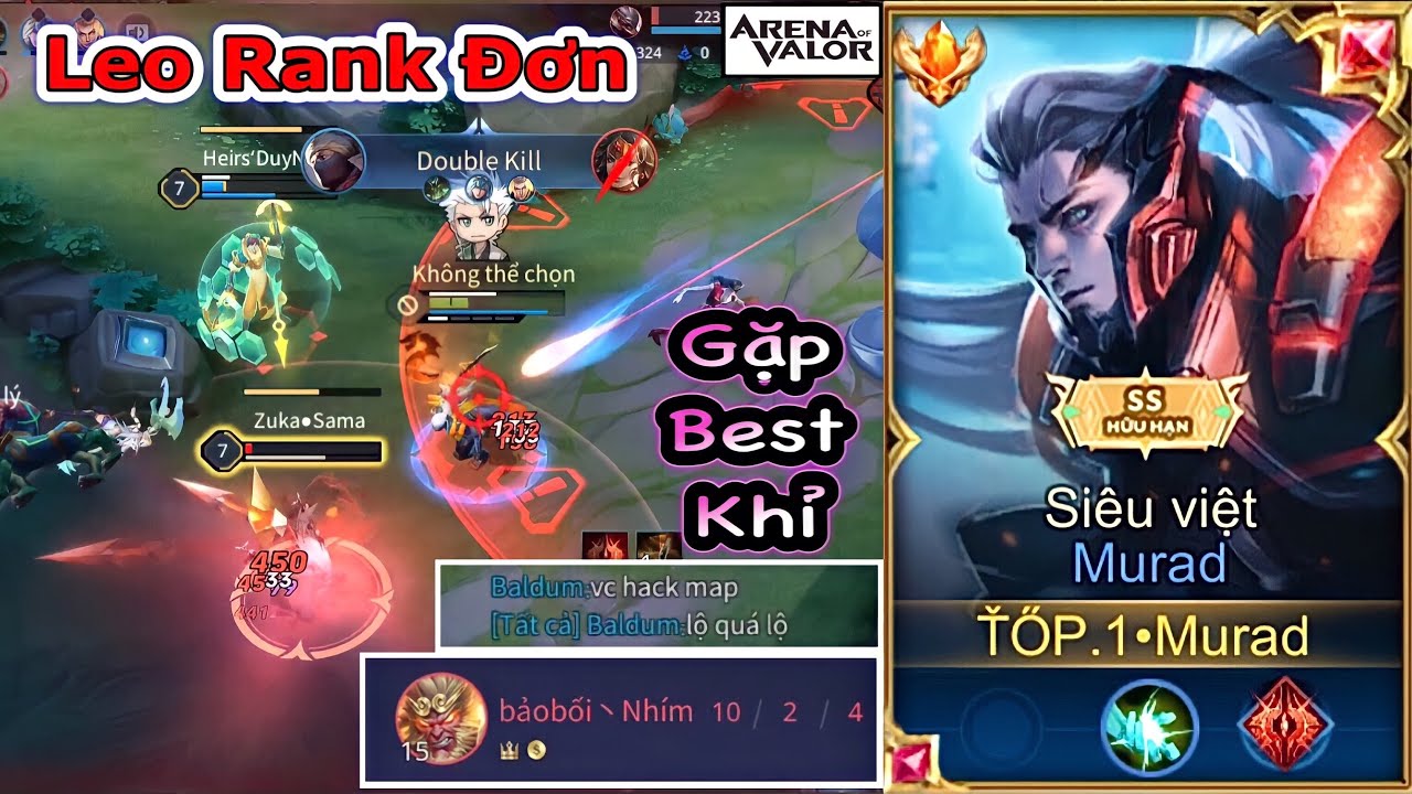 TOP.1 Murad Đối Đầu Best Khỉ Và Nỗi Khổ Rank Đơn Khi Gặp Hack Map – Liên Quân Mobile