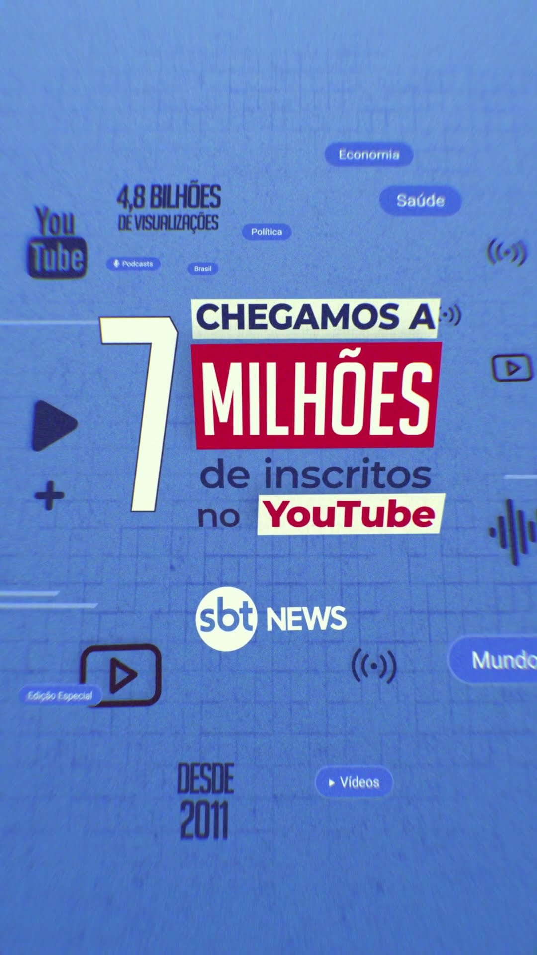 SBT News atinge 7 milhões de inscritos no Youtube!