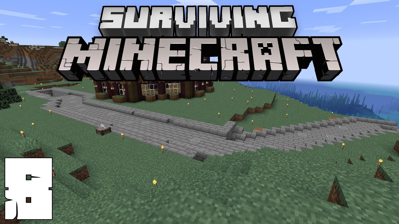 Building a Stone Brick Pathway! | Surviving Minecraft (Beginner