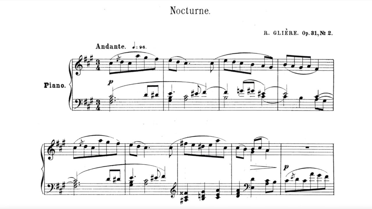 Reinhold Glière: Nocturne in F sharp minor op. 31 No. 2 (from "12 Pièces enfantines") with score