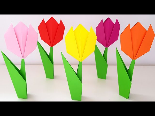 Изображение 🌷 Как сделать тюльпан из бумаги своими руками ОРИГАМИ Тюльпан Подарок на 8 марта маме своими руками