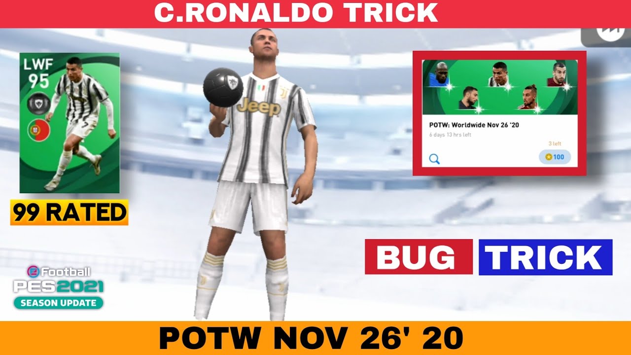 TRICK TO GET 99 RATED C.RONALDO IN POTW WORLDWIDE|| PES2021 MOBILE