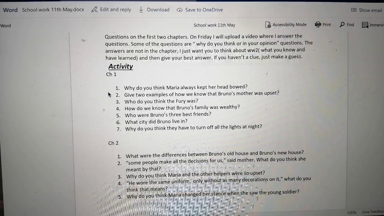 Boy in striped pyjamas. Ch 1 and 2 answers. YouTube