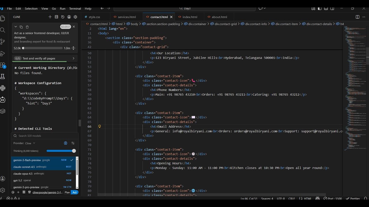 One Prompt → Multi-Page Website 🚀 | HTML & CSS Only | Built with Cline AI