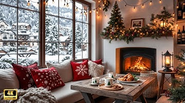 Smooth Christmas Jazz Music in a Cozy Winter Coffee Shop ☕❄️ Relaxing Ambience with Fireplace Sounds
