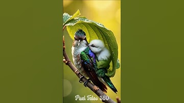 A mother humming bird sitting on a branch carrying a baby bird on her back. #nature #satisfying #ai