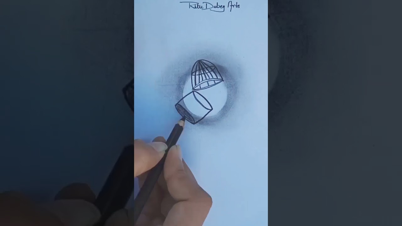 how to draw bird with cage 