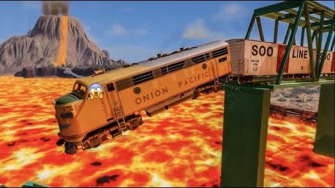 Trains vs Lava & Collapsing Bridge  - BeamNG Drive