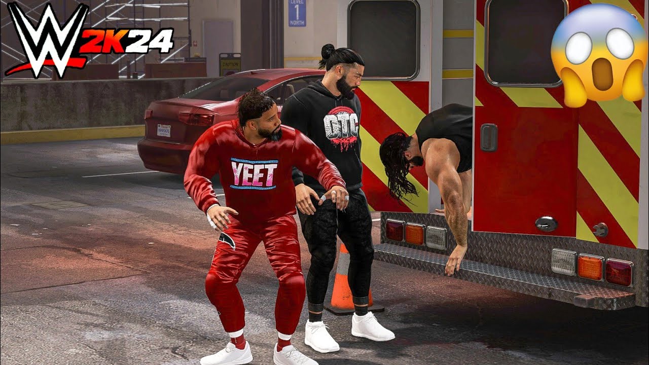 Roman Reigns and Jey Uso Take Down Drew McIntyre at Backstage - WWE 2K24 Gameplay