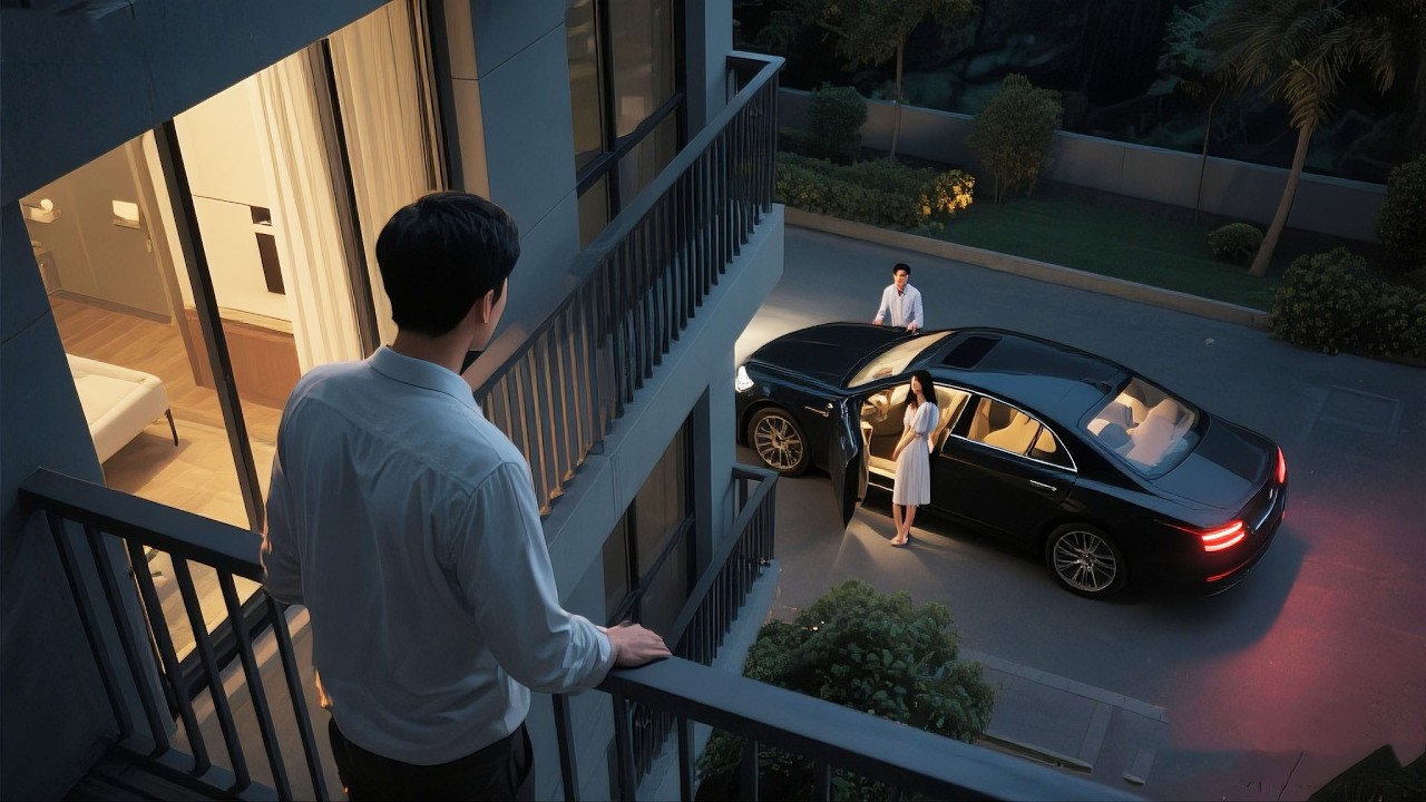 Жена вернулась домой поздно ночью, и ее муж увидел, как она выходит из роскошной машины с балкона.