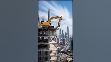 seconds before the excavator fell from the top of a tall building #shorts