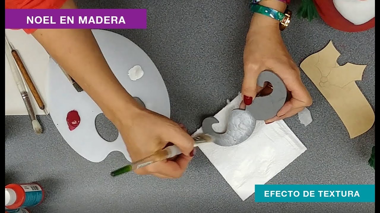 PINTURA EN MADERA - TEXTURA CON KLEENEX - Noeles con gorro tejido PARTE 1