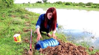 Best Hand Fishing - Make Hole Eel Trap Make From Big Bottle - Eel Fish On Dry Eel