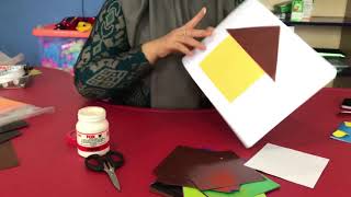 Menggunting dan menempel gambar rumah dengan kertas origami