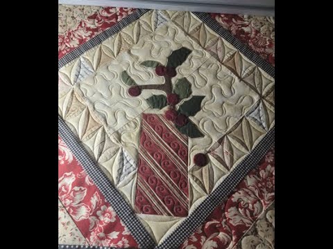 Custom Quilting on beautiful applique quilt Free Motion Longarm Quilting on my Q24 Bernina