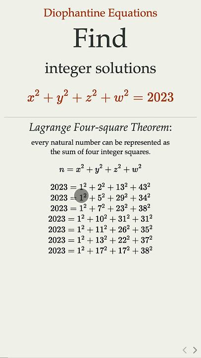 MathType on X: Lagrange's four-square theorem asserts that any positive  whole number can be written as the sum of four squares of integers. Leave  an example in the comments! #MathType #NumberTheory #math #