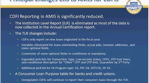 CDFI Program Transactional Reporting in AMIS