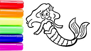 Mermaid Drawing, Painting and Coloring for Kids, Toddlers | Easy Drawing