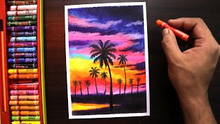 How to draw landscape easy with oil pastel for beginners | Oil pastel drawing