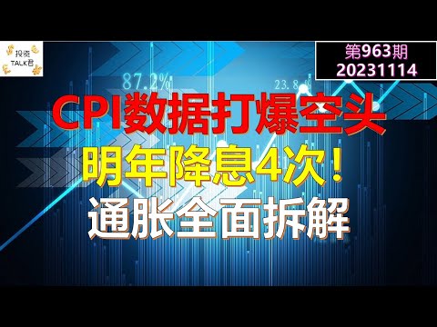 ✨【投资TALK君963期】CPI数据打爆空头，明年降息4次！通胀数据全面拆解，利好在哪？✨20231114#NFP#通胀#美股#美联储#经济#CPI#美国房价