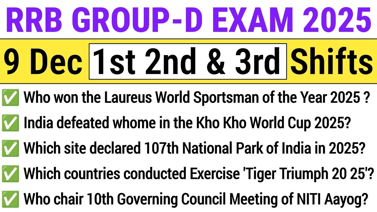 RRB Group D 1st 2nd & 3rd Shift 9 December 2025 Paper | RRB Group D Exam 2025 Paper Analysis GS & CA