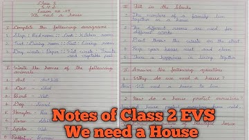 We need a House Class 2 EVS notes, question and answers , worksheets Lesson no  7 Karnataka state