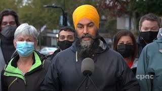Jagmeet Singh speaks with reporters in Burnaby, B.C. – September 19, 2021