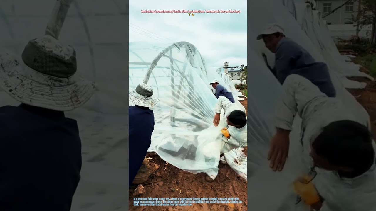 Satisfying Greenhouse Plastic Film Installation: Teamwork Saves the Day! 🌱💪