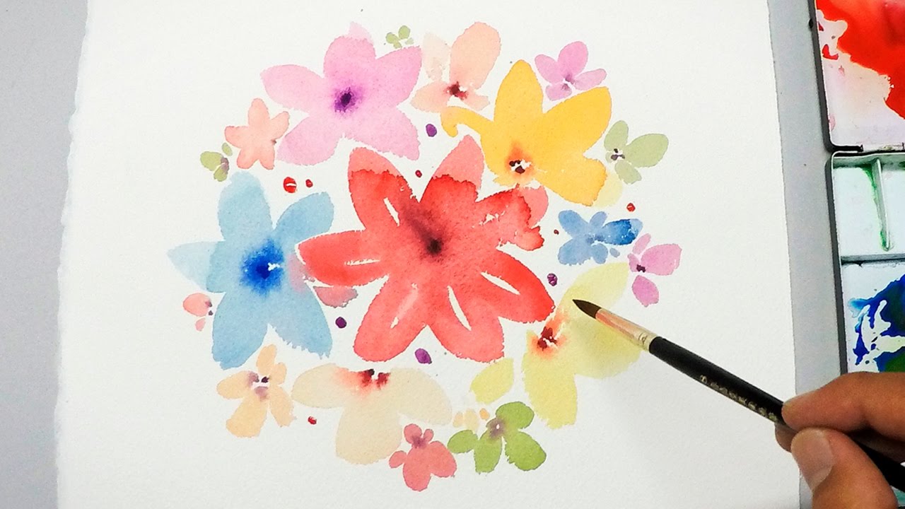 [LVL1] Watercolor Tutorial : Painting Easy Simple Flowers - YouTube