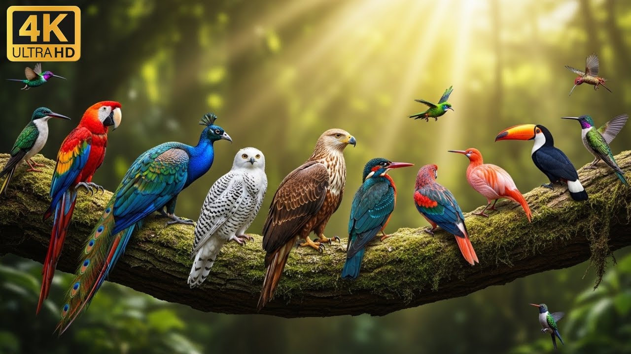 Fascinating rainforest birds. Exotic tropical birds of the jungle. Relaxing nature documentary.