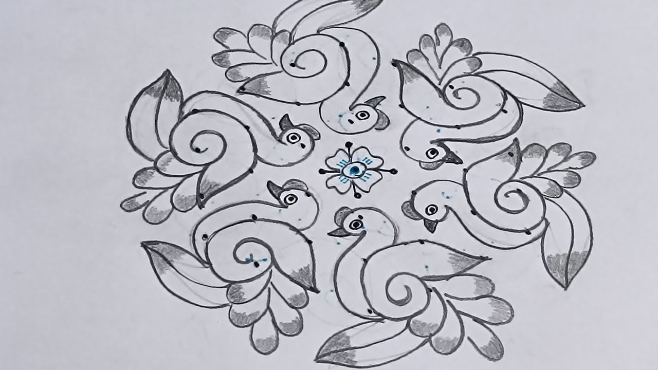 7×4 చుక్కల నెమలి ముగ్గు | Beautiful Round Peacock  Design#7x4చుక్కలముగ్గు#PeacockMuggu#RoundRangoli