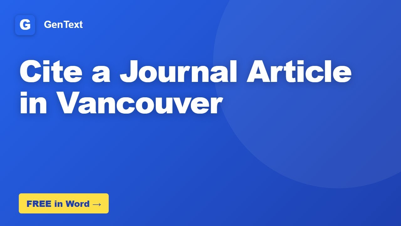 How to Cite a Journal Article in Vancouver