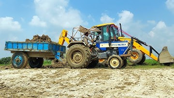 Jcb 3dx Machines Loading Mud Swaraj 744 Fe Plus 735 Fe Tractor Stunt || Jcb Tractor Cartoon