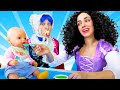 Baby born doll  princesses pretend to play baby feeding baby doll  princess stories for children