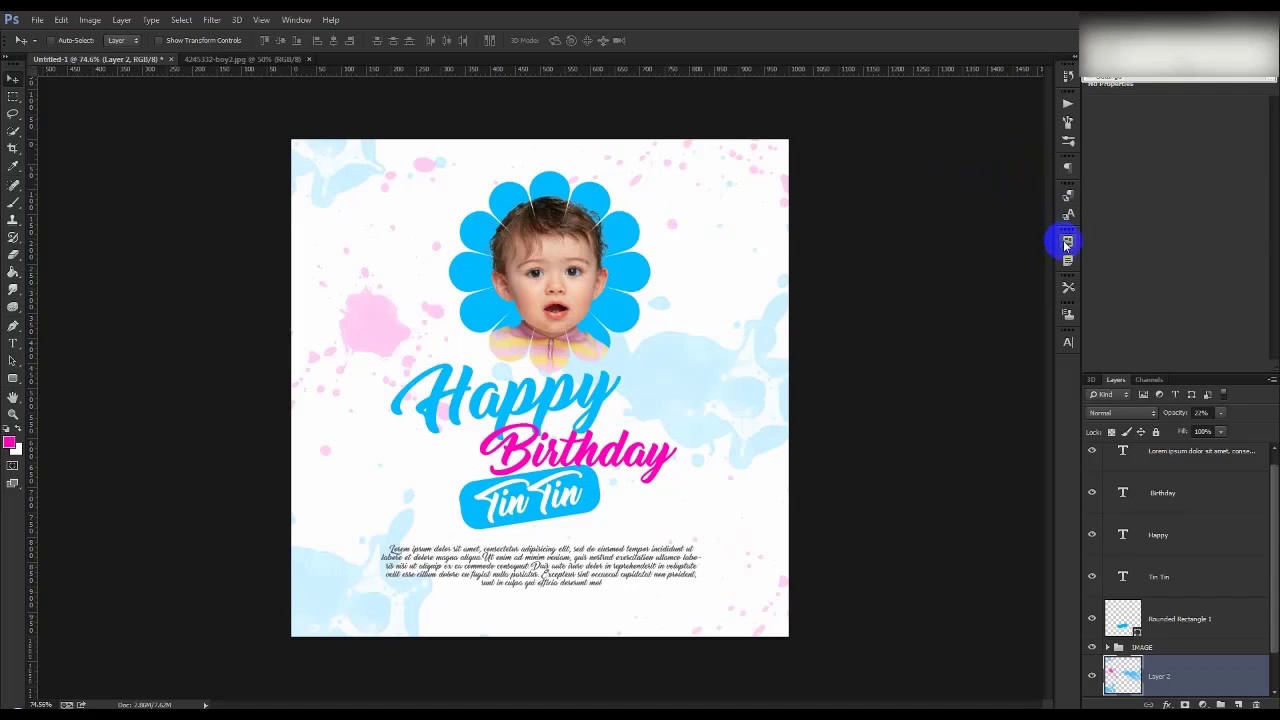how-to-create-birthday-invitation-card-in-photoshop-cc-tutorial-youtube