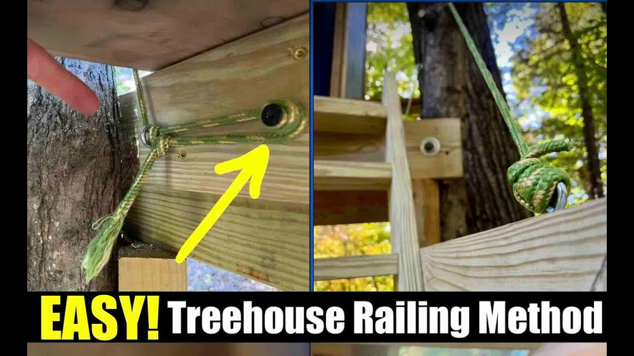 EASY n cheap DIY treehouse building deck railing method - YouTube