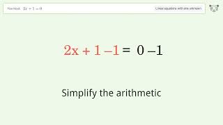 Linear equation with one unknown: Solve 2x+1=0 step-by-step solution