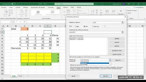 Solver de Excel para resolver el problema de transportes