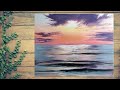 Acrylic painting tutorial on how to paint an ocean sunset with sparkling water!🌅 FULL-LENGTH !