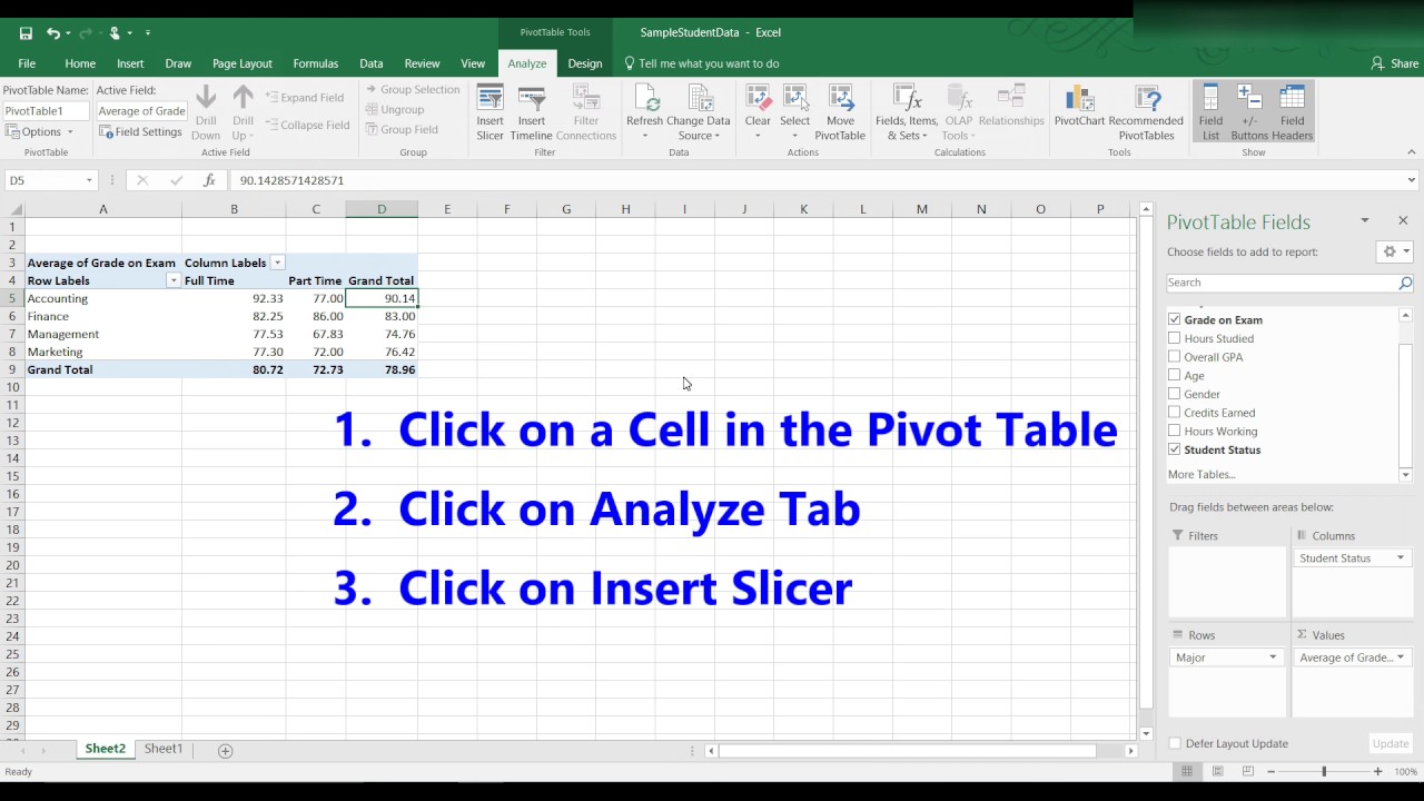 Анализ таб. Slicer excel.