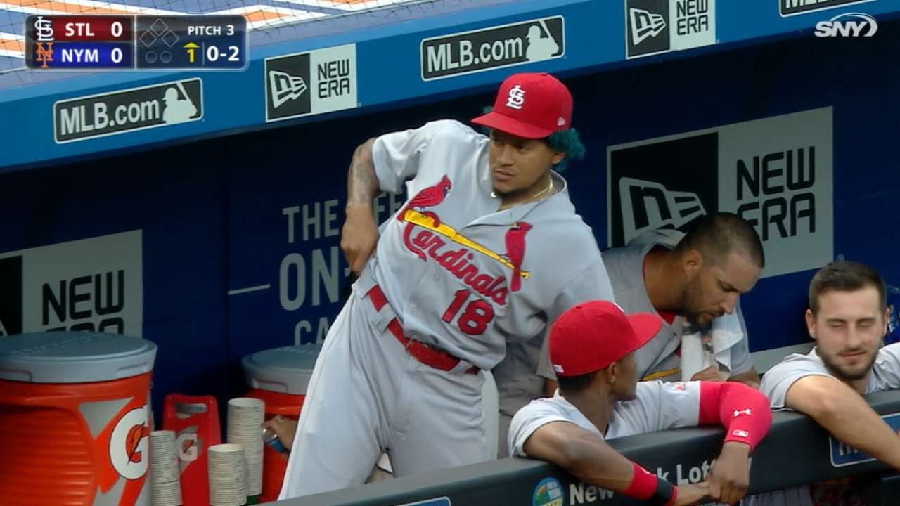 Martinez mimics Carpenter's batting stance