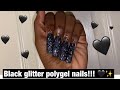 Black holo glitter POLYGEl nails | trying a BLACK owned polygel brand-covetenvy